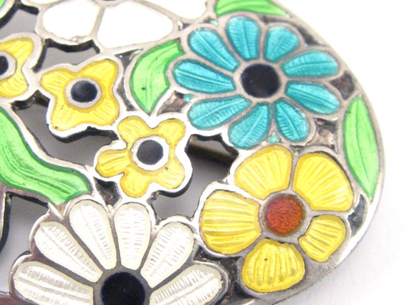 Antique Sterling Silver Floral Enamel Brooch/Anti… - image 2