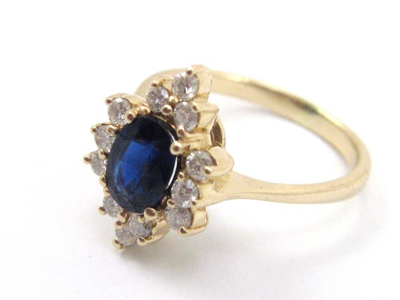 Vintage 14K Yellow Gold Sapphire And Diamond Ring… - image 1