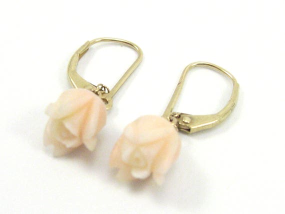 Vintage 14K Gold Carved Coral Earrings/Angel Skin… - image 3