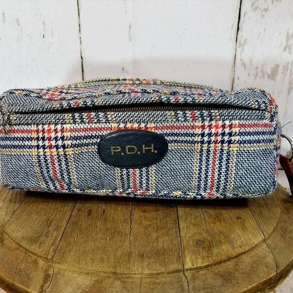 Vintage Tweed Toiletry Bag, Vintage Plaid Toiletry Bag, Retro Toiletry Bag, Vintage Shaving Kit Bag, Vintage Tweed Bag, Tweed Accessories