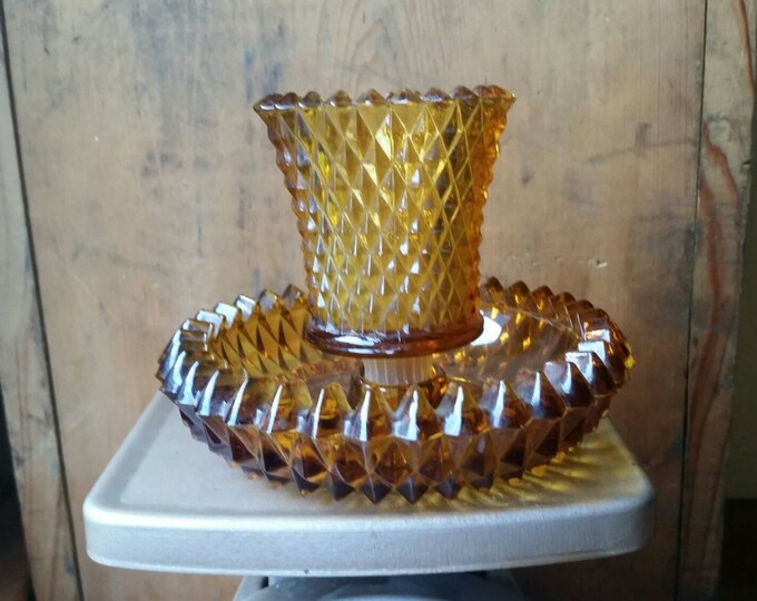 Vintage Amber Candle Holder/ Amber Glass Candle Holder/ Vintage Glass