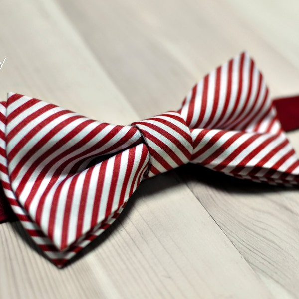 Striped bow tie, red bow tie, cotton bow tie, men's bow tie, women's bow tie, baby bow tie, gift for her