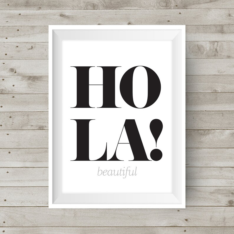 Black & White Hola Beautiful hello spanish saying Etsy