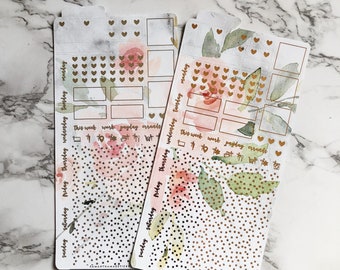 FOILED [Marble Pink Floral] Hobonichi Weeks One Page Sticker Kit