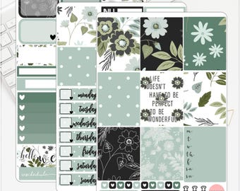 MINI/PERSONAL Sea Green Florals Kit Erin Condren Lifeplanner™ Weekly Kit Planner Stickers