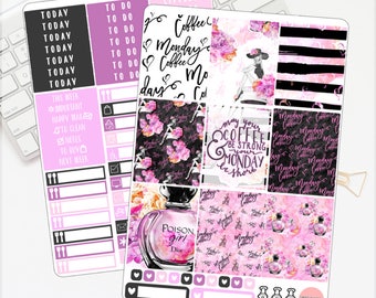 VERTICAL Monday Coffee Kit Erin Condren Lifeplanner™ Weekly Kit Planner Stickers