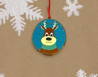 Wood Slice Reindeer Christmas Ornament