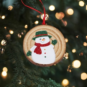 Hand Painted Christmas Ornament, wood slice, gift