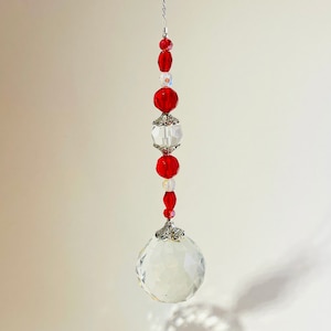 Beautiful Crystal glass Prisms / Rainbow maker’s / Red and clear Crystal Beads / Gifts /40mm prisms #CR136