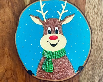 Wood Slice Reindeer Christmas Ornament