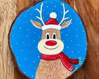 Wood Slice Reindeer Christmas Ornament