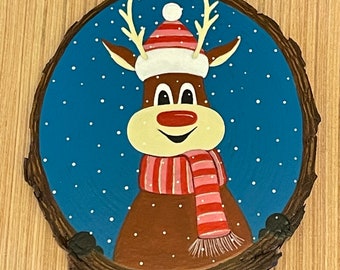 Wood Slice Reindeer Christmas Ornament