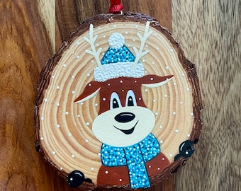 Wood Slice Reindeer Christmas Ornament