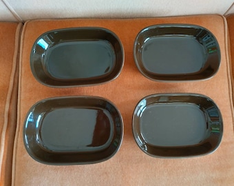4 platos vintage de los años 80, glaseados en marrón chocolate oscuro, elegantes, rectangulares, poco profundos y aptos para horno, de calidad japonesa