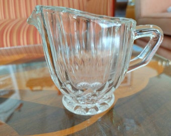 Vintage 30s Small Clear Pressed Glass Creamer Jug Pitcher approx 3 1/2 X 3 1/2 inches excl handle