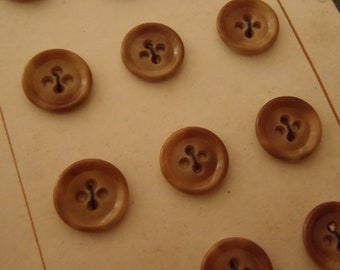12 Small Brown Flower 1940's  Plastic Buttons 