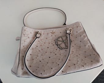 Vintage Guess 1981 Handbag 12x10x4 inch pale silvery pink lined multi zip pockets & magnetic metall fittings