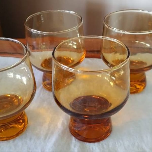 4 Retro 70s Amber Regis Bubble Base Glasses whiskey bourbon cognac etc 9 1/2 x 6 1/2 cm from Crown Corning