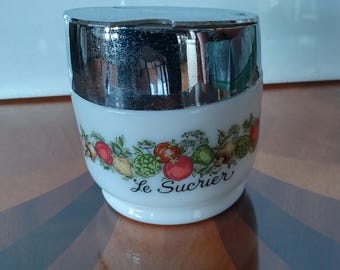 Retro 70s Le Sucrier Spice of Life Sugar Bowl approx 5x4 inch Gemco USA collectible kitsch kitchenalia