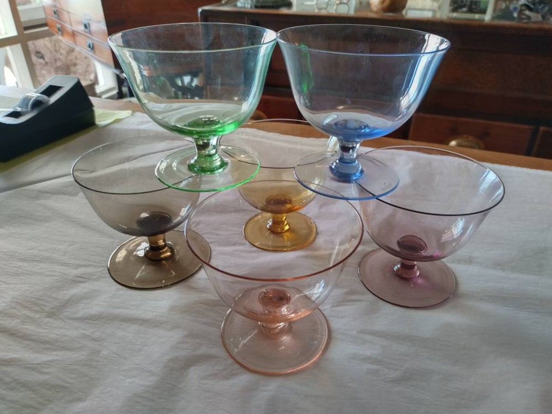 6 Vintage Harlequin Coloured Cocktail Glasses 1960s Stemmed Etsy