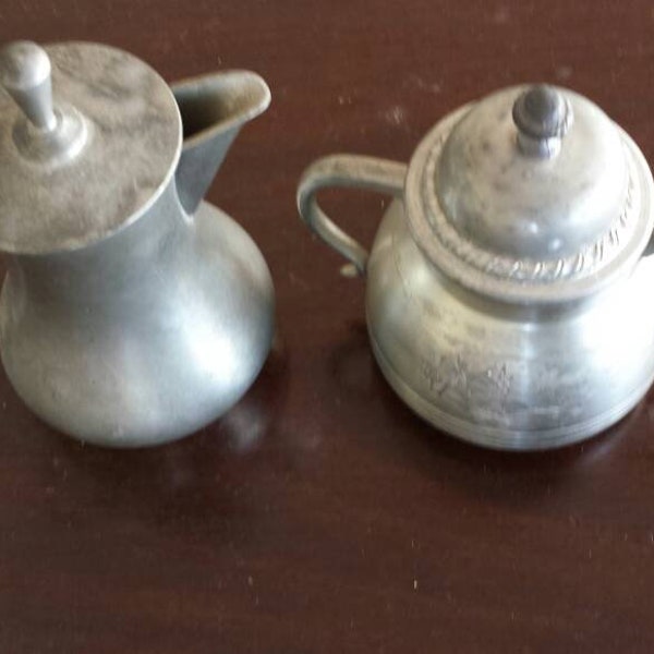 Vintage Selangor Pewter Malaya & Singapore Malaysia Milk Jug Creamer and Lidded Sugar Pot - not matching
