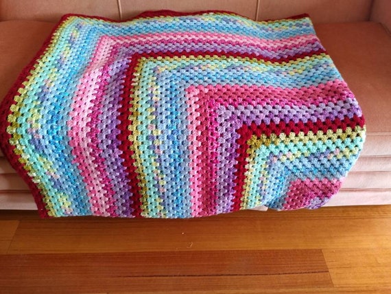 XL Vintage Handmade Knit Crochet Multi Colour Bedspread - Etsy