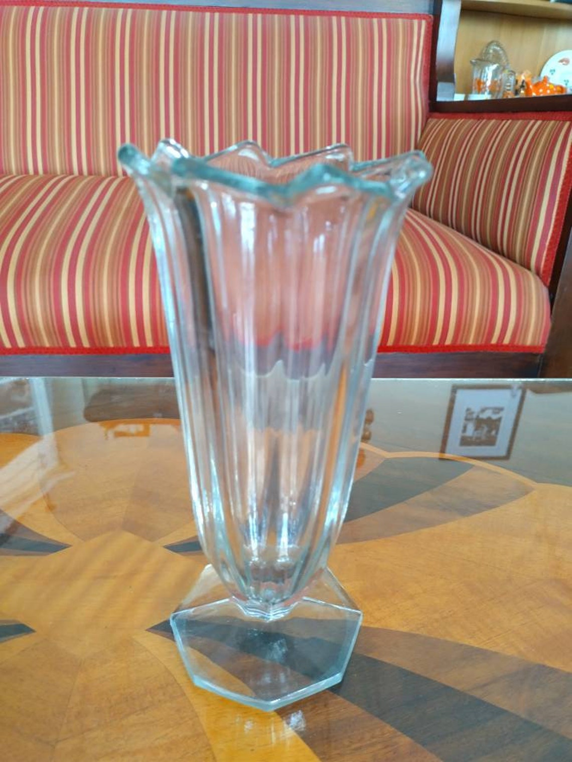 Art Deco Pressed Glass Vase Approx 8 1/2 Inch Tall Octagonal Etsy