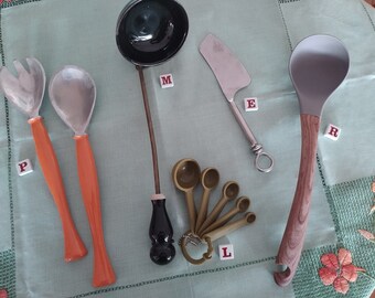 Vintage kitchen utensil tools - choose: Salad Servers Ladle Measuring Spoons Cheese Cutter or Kitchen Spoon