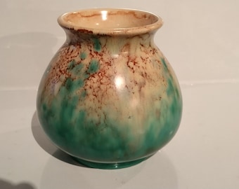 Vintage English Crackle Glazed Vase Beswick?6x4 inches soft green brown beige marked "69 Made in England"