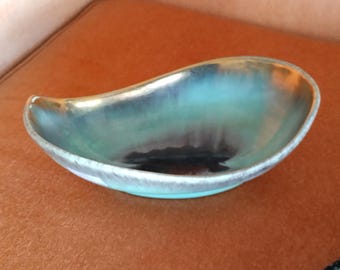 Lava Drip Glaze bowl 1960s W Germany 7x4 inch 1960s blended turquoise green brown gold