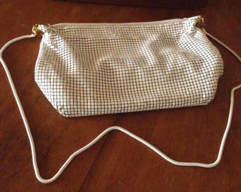 Modern Mesh GC Evening Bag white tiles with gold trim and white shoulder strap womens fashion accessories