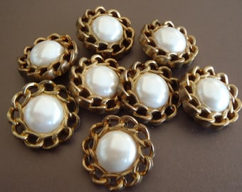 8 Vintage Buttons pierced large 1 3/16 inch metalized plastic chunky (30mm) 2 part shank jewelry craft sew knit collect handbag costume