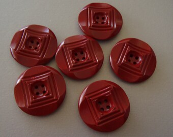 8 SHINY WINE RED VINTAGE CASEIN PLASTIC RIDGED DECO Buttons NOS SEW CRAFTS 14mm