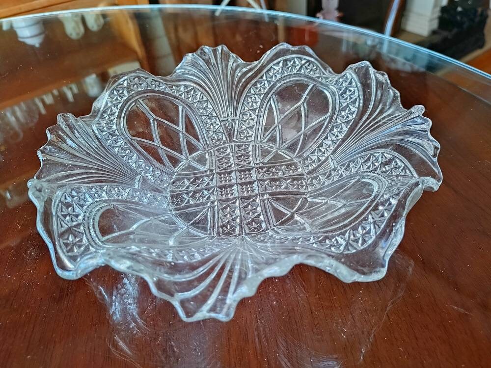 Vintage Ornate Pressed Glass Bowl sectioned pattern approx 8 Etsy
