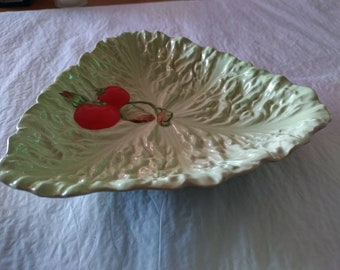 Vintage Carlton Ware Tomato green leaf dish triangular 7 inch footed bold red hand painted raised relief collectible