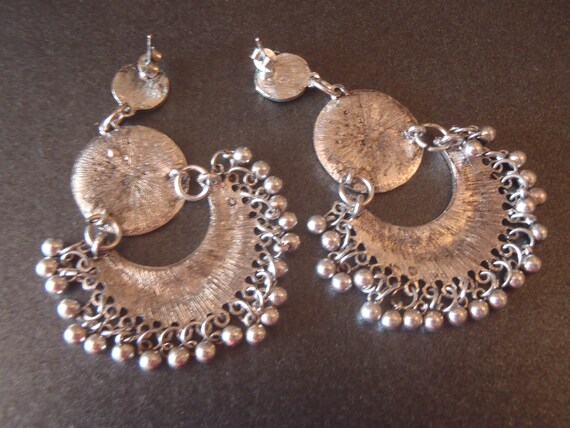 Vintage Boho Earrings silver tone metal 3 piece d… - image 2