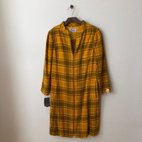 1960s Carlye yellow plaid wool knee-length coat
