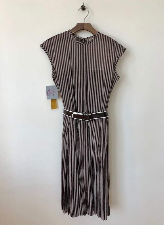 1970s brown & white vertical stripe sun dress