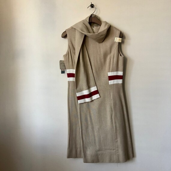 1960s Carlye tan linen dress with matching scarf