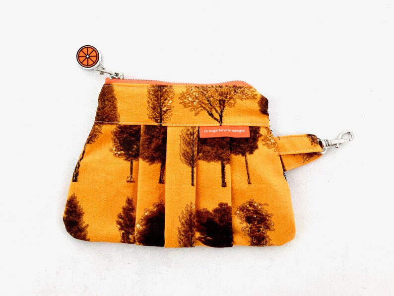 FREE SHIPPING. Pleated Zipper Purse Pouch with Inside Pockets Gold Tree and Sunflower Print