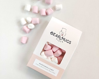 Rosa und weiße Mini-Marshmallows-Geschenkbox // Heißer Schokoladenaufsatz