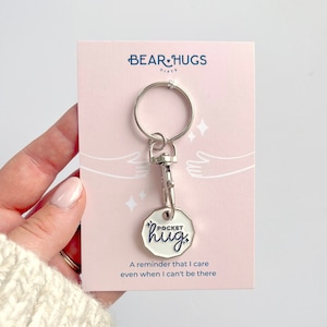 Pocket Hug Token Keyring // Thinking of You // Pick Me Up Gift // Trolley Coin Key Ring Chain image 1