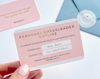 Personal Cheerleader Hotline Card // Encouraging Friendship Gift // Pick Me Up Gift