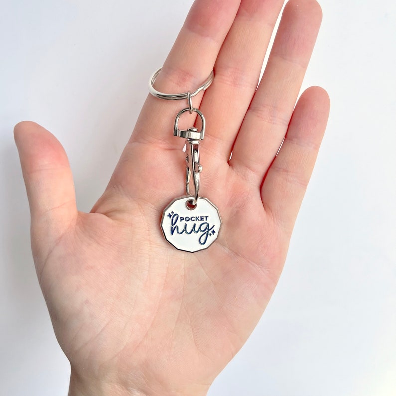 Pocket Hug Token Keyring // Thinking of You // Pick Me Up Gift // Trolley Coin Key Ring Chain image 3