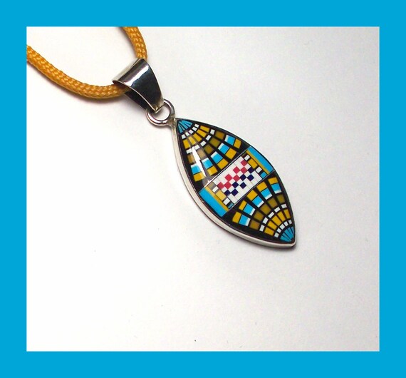 MICRO INLAY PENDANT – Zuni Multicolored Mosaic – … - image 1
