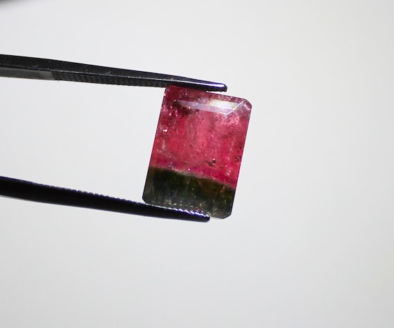 MAINE WATERMELON TOURMALINE – 13.4 x 9.7 mm Emerald Cut – Mount Mica Natural & Untreated - Made Betwine Massachusetts and Maine- circa 1980s