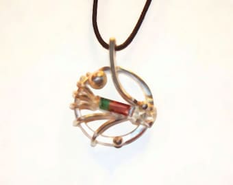 STERLING STEAMPUNK Pendant - Mount Mica Maine Watermelon Tourmaline  Handcrafted by US Certified Master Goldsmith Brian Quigley - Maine Made