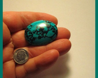 NEVADA WEBBED TURQUOISE – Blue Green Color With Strong Black Matrix - 40 X 30 Millimeter Oval Cabochon