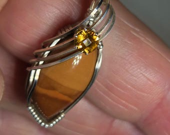 CHOCOLATE JASPER & Golden Citrine PENDANT - Sterling Silver Handcrafted Wire-Wrap Professionally Set in Maine