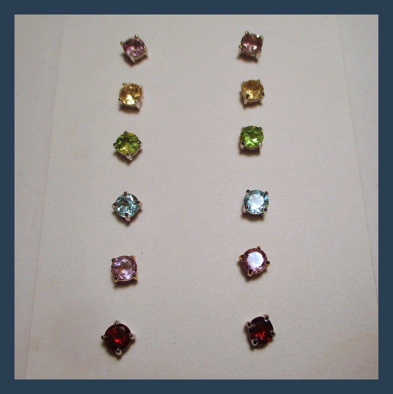 Sterling Silver and Vermeil Studs Made In Maine 1 Carat Total Weight Per Pair \u2013 5 Millimeter Rounds 6 Pairs of GENUINE GEMSTONE STUDS